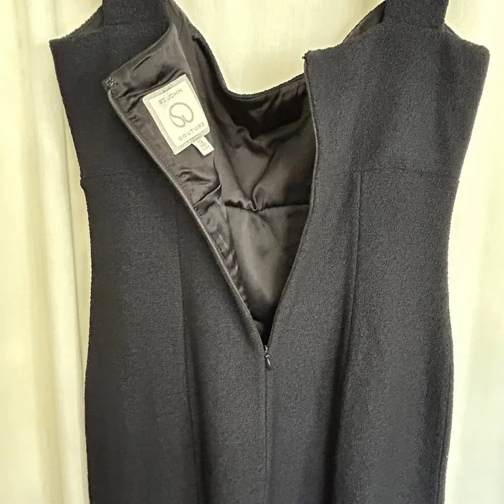 St. John Couture Black Sleeveless Twill Knit Cocktail‎ Dress Women's Size 12 HTF